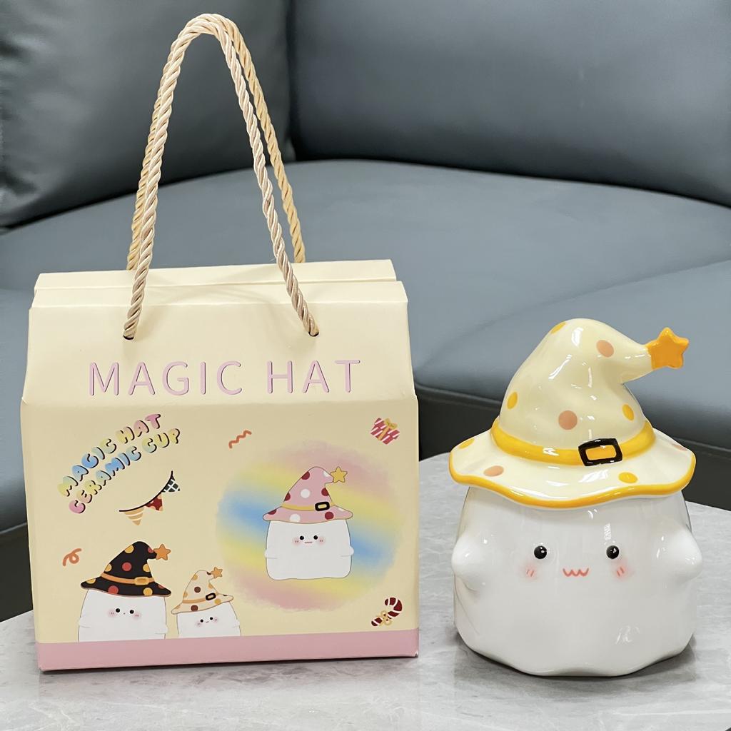 Кружка с милой крышкой, сувенирная кружка для воды, креативный подарок на день рождения для девочки, мультяшное привидение, керамическая кружка