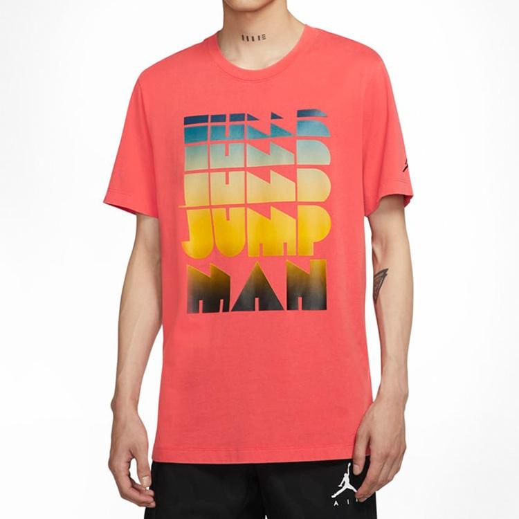 Air Jordan Gradient Multi-Color Alphabet Washed Round Neck Short Sleeve Red Men's CN3108-631