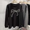 Lace Edge Round Neck Bow Beaded Brushed Women's Top with Inner Layer for Winter New Style