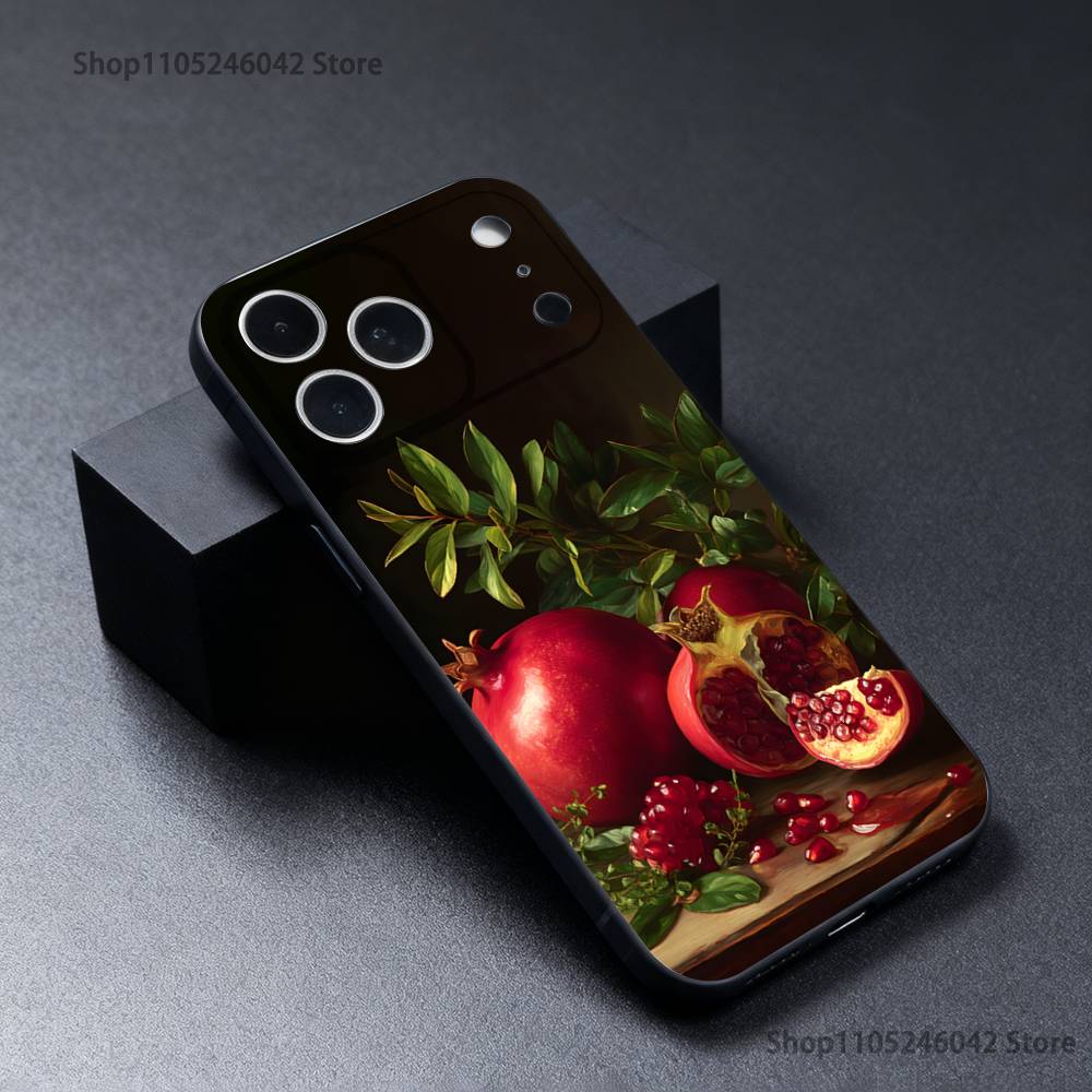 Милый чехол для телефона с гранатом для iPhone 17, 16, 15, 14, 13, 12, 11, Pro, Max, Plus, черный, противоударный, мягкая крышка