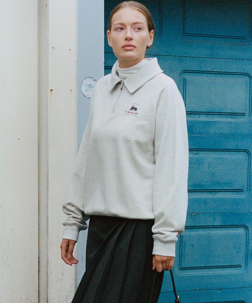 FOLNUA Dur Collar Zip Up Sweat Shirt (Oatmeal)