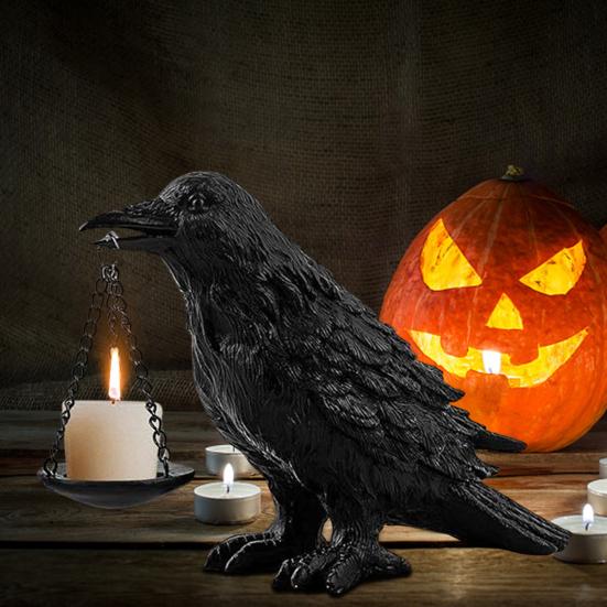 Crow Candle Holder Gothic Raven Tealight Candle Holder Halloween Crow