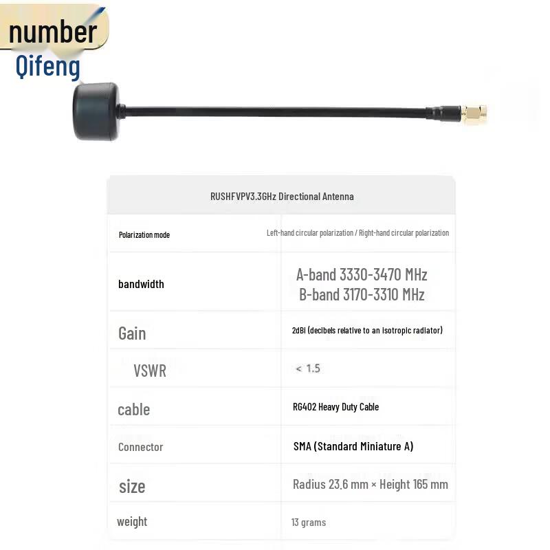 RUSH FPV 3.3G SMA Straight RHCP Lollipop Antenna