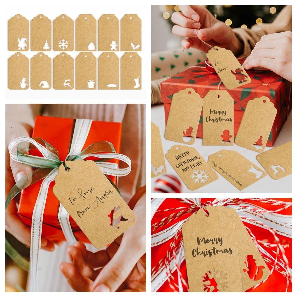 48/96/144pcs Santa Claus Gifts Labels Christmas Tree Shape Xmas Tree Hanging Thank You