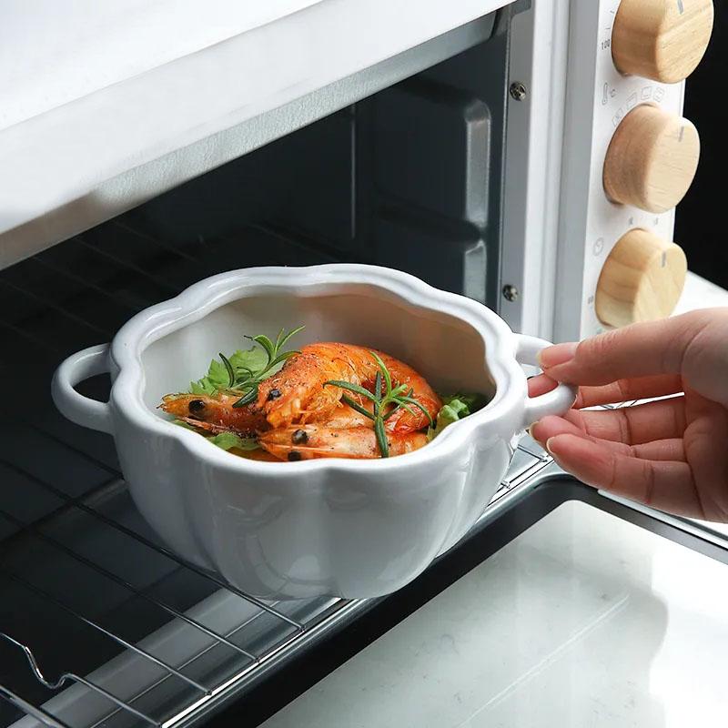 Pumpkin Bowl Soup Cup with Lid Baking Bowl Ceramic Rice Bowl Baking Tableware Dessert Bowl Soup Bowl Ceramic Tableware