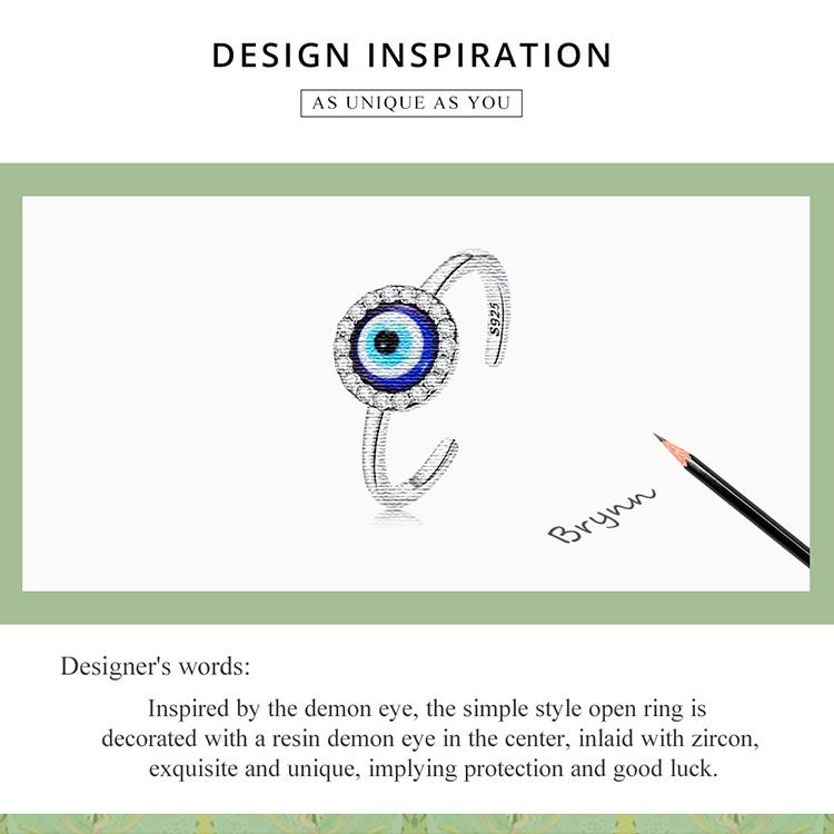 BAMOER Стерлингового Серебра 925 пробы Регулируемое Смола Демон Глаз Открытое Кольцо для Женщин Оригинальный Дизайн Кольцо Изысканные Ювелирные Изделия Свадебный Подарок