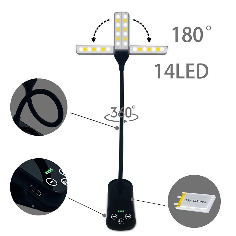 Светодиодная лампа для чтения с клипсой, 3 цвета, 8 яркостей, USB-перезаряжаемая портативная лампа для чтения, ночник, настольная мини-лампа