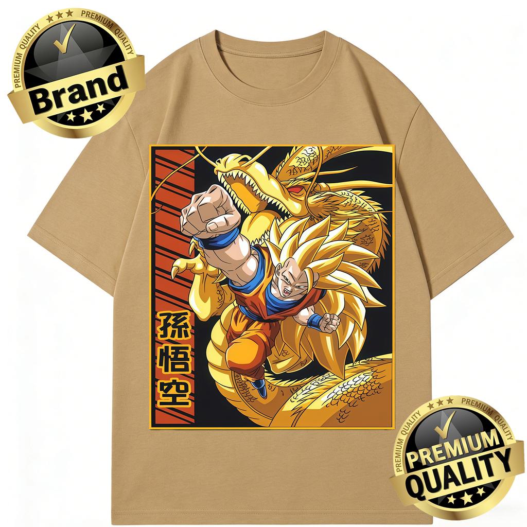 Dragon Ball Trendy Hot Items Cotton Mens TShirt Super Saiyan 3 Goku Golden Shenron Design Oversized Casual Unisex Streetwear