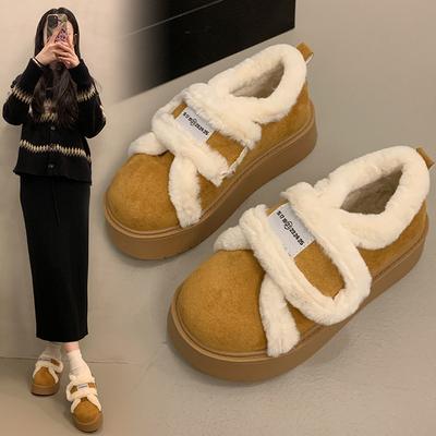 Плюшевая обувь на толстой подошве, женские уродливые и милые зимние ботинки 2025, зимние новые утолщенные теплые хлопковые туфли, кеды
