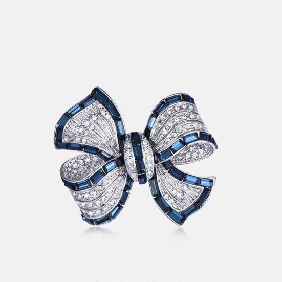 Women Brooch Bow Shape Rhinestone Anti-slip Wear-resistant Suit Coat Collar Hat Scarf Decoration Clothes Pin Prom Party Garment Jewelry