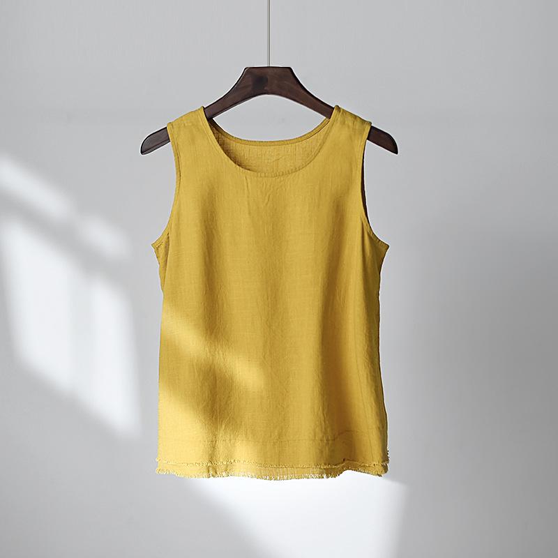 Весна и лето новинка хлопково-льняная женская одежда литературный и ретро льняной топ на бретелях с необработанным краем женский нижний маленький жилет