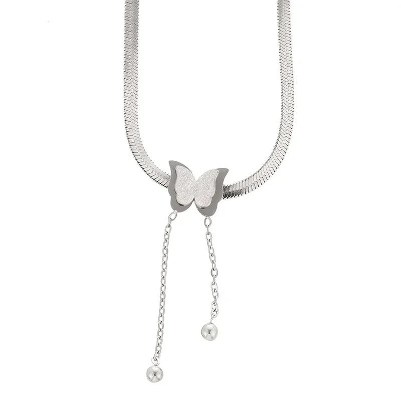 Vintage Butterfly Necklace Women Gold Color Stainless Steel Snake Chains Aesthetic Charm Choker Wedding Party 2023 Jewelry Gift