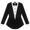 Women's Party Hostess Costume S-XXL: Stylish Contrast Tuxedo Dress Featuring Bow Buttons and Long Sleeve Ruffle Cuffs