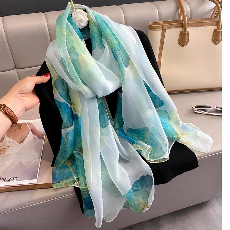 New Spring Large Female Summer Silk Thin Hijab Wraps Women Elegant Floral Scarf Shawl Pashmina Beach Stoles Bufanda Foulard