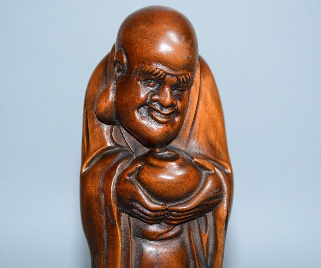 Chinese Antique Boxwood Carved Fine Arhat Buddha Statue Home Decor Sculpture Art