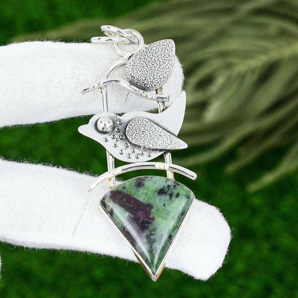 Natural Ruby Zosite Gemstone Pendant Handmade 925 Sterling Silver Indian Jewelry