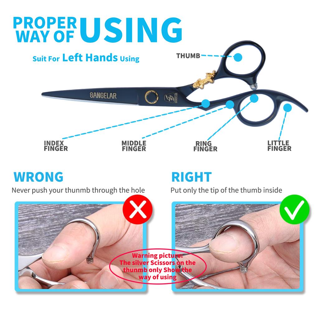 SANGELAR 6 Inch Left-handed Professional Hair Scissors, Magical for Girls' Hair Trimming,Dog Grooming Scissors Can Be Used As Pet Styling Tool