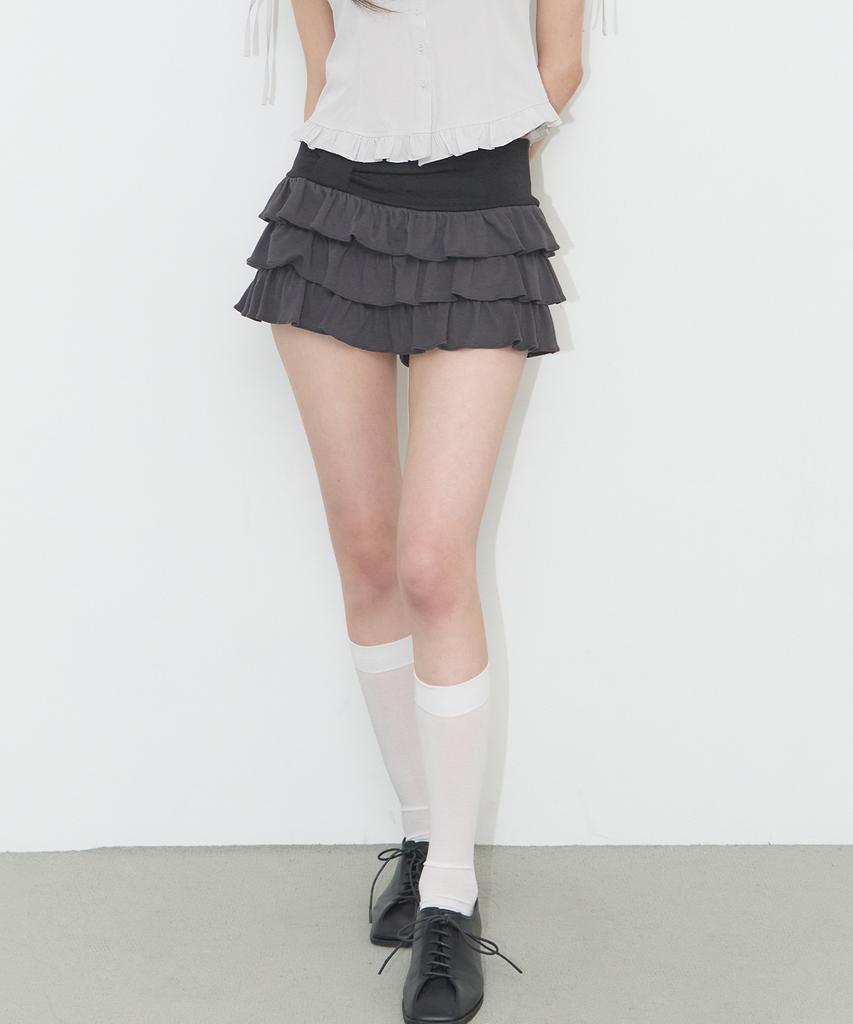 Iligo Bow Tiered Skirt Pants Charcoal
