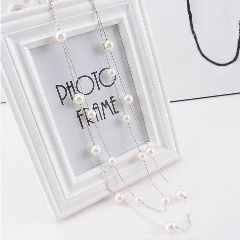 Womens Sweater Chain Double Simulation Pearl Beads Necklace Jewelry Accessories Gift MIT