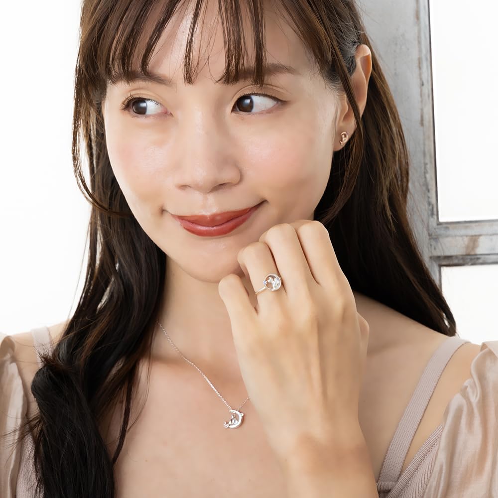 Necklace Crescent Moon Cat Silver Selectable Birthstone August Peridot Mirai [Mirai Angel] Women's 1165WEB_PE