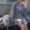 Women's Gray Thin Zipper Hoodie: Korean Style Casual Jacket, Large Size, Lightweight for Spring  Autumn