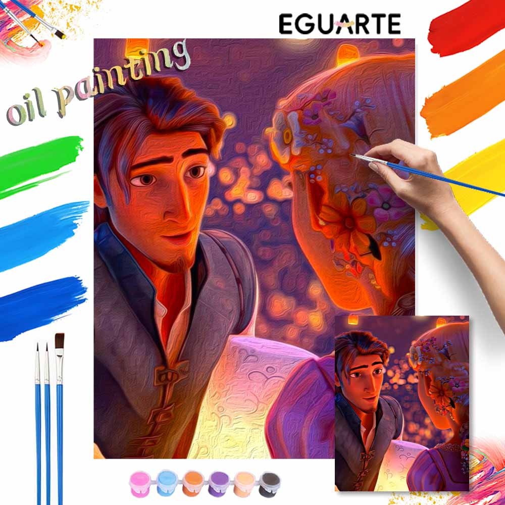 Disney digital oil painting Rapunzel Flynn romantic love lantern art handmade diy gift home decoration wall decor 119 characters