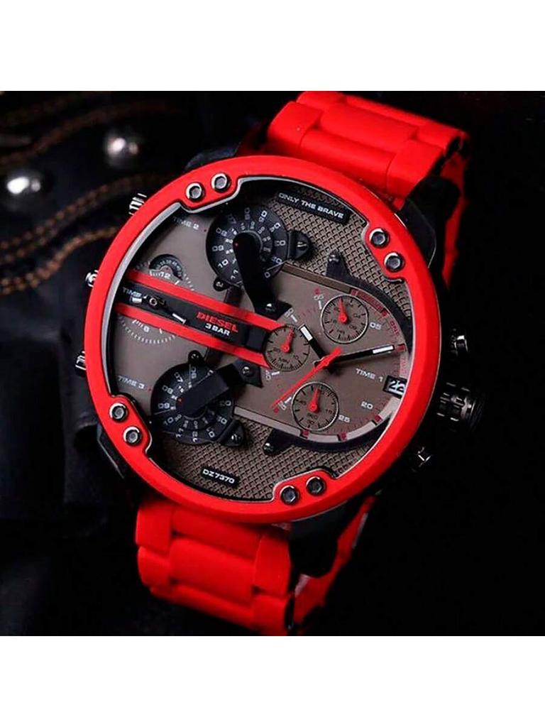 Diesel Сверхбольшой 57-мм хронограф с красным ремешком для мужчин – Часы для смелого заявления для вечернего выхода, уличного стиля и фестивальной атмосферы – DZ7370