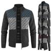 Men's Stand-up Collar Padded Casual Colour Blocking Cardigan Knitted Jumper