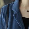 Corduroy Suit Coat Women Autumn Retro Loose Fit Single-Breasted Suit Jacket Lapel Long Sleeve Solid Color Business Coat with Poc