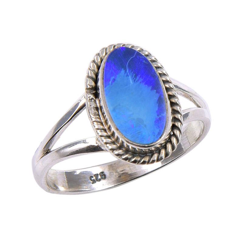 Natural Australian Opal Gemstone 925 Solid Sterling Silver Ring Size 8.5 r0U97