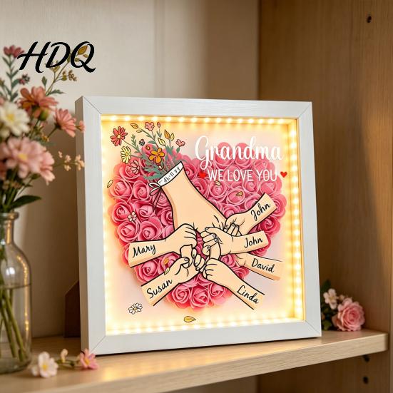 Personalized Family Keepsake Mommy Holding Hands Shadow Box with Ring And Manicure Custom Mother