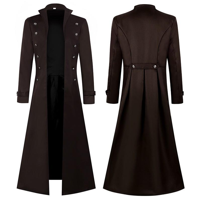 Medieval Gothic Long Trench Coat Slim Fit Lined Halloween Cosplay Party Mens Unisex