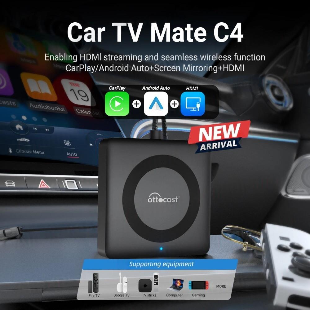 OTTOCAST Автомобильный ТВ-компаньон Pro C4 Беспроводной адаптер CarPlay Android Auto Видеоконвертер HDMI для штатного проводного CarPlay автомобиля