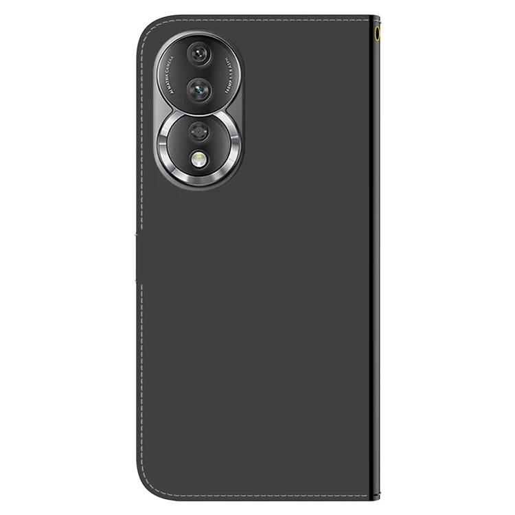 For Honor 80 5G PU Leather Wallet Phone Case Mirror-like Surface Stand Flip Cover with Strap