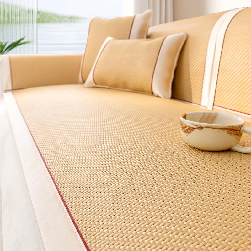 Summer Rattan Mat Seat Cushion for Summer Breathable Non-Slip Sofa Cover Summer Living Room Straight Row Sofa Cover Cloth