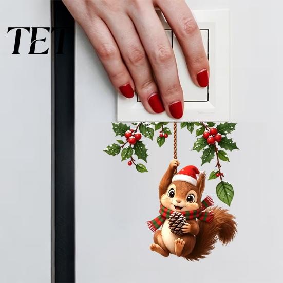 Christmas Room Accessory Squirrel Switch Sticker, Decorative Wall Decal for Light And Socket Party Supplies Panels, Removable PVC Festive Art Bedroom