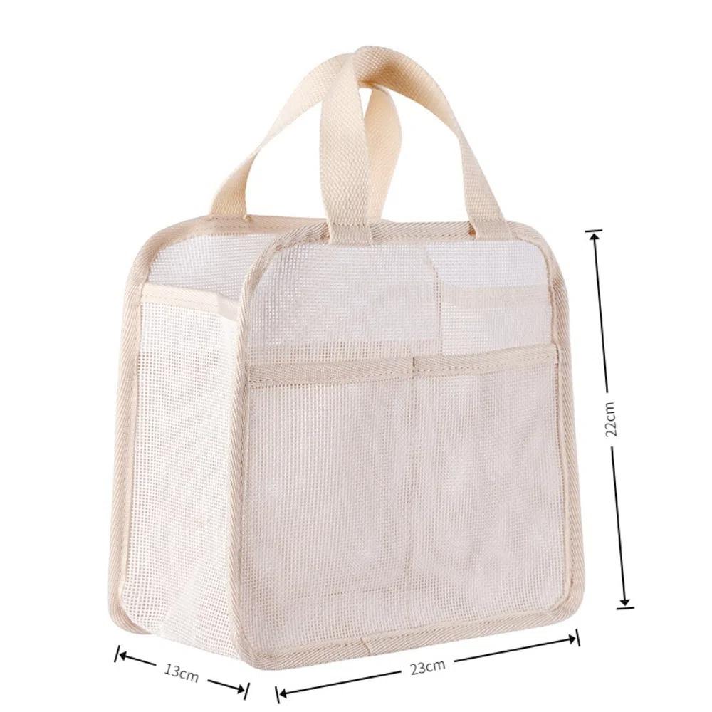 Portable Large Capacity Mesh Makeup Bag Solid Color Handheld Cosmetic Organizer Bag Lightweight Toiletry Storage Bag