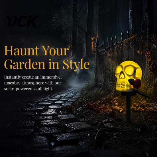Dark Style Courtyard Ornaments Garden Skull Solar Light, See Hear Speak No Evil Spooky Automatic Dusk to Dawn Lighting Waterproof LED Light with Stake