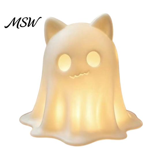 Unique Holiday Room Decor 3D Printed Ghost Cat Candle Holder, Spooky Figurine Halloween Home with Warm Light for Tabletop Party Decoration Led Glowing