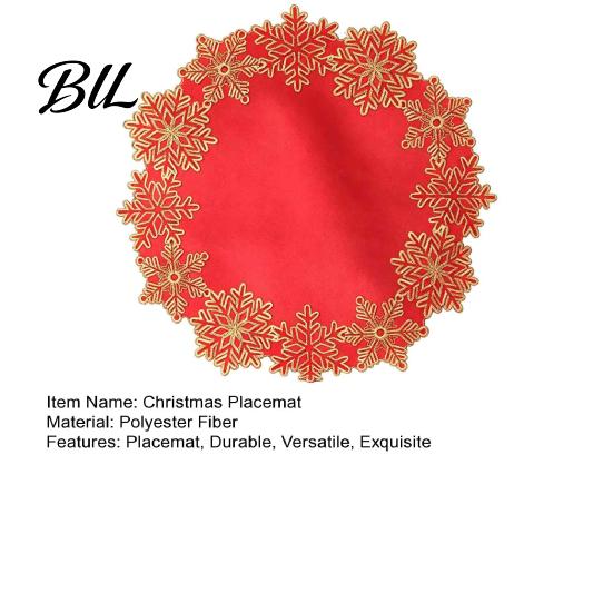 Holiday Gift for Family Christmas Embroidered Placemat, Red And Gold Snowflake Table Protective Covers Dinner Mat, Heat Resistant Polyester Decorative