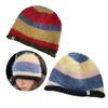 Sweet Girls Crochet Striped Rolled Brim Bucket Hat Cute Ladies Fisherman Cap Color Matching Teens Winter Windproof Hat