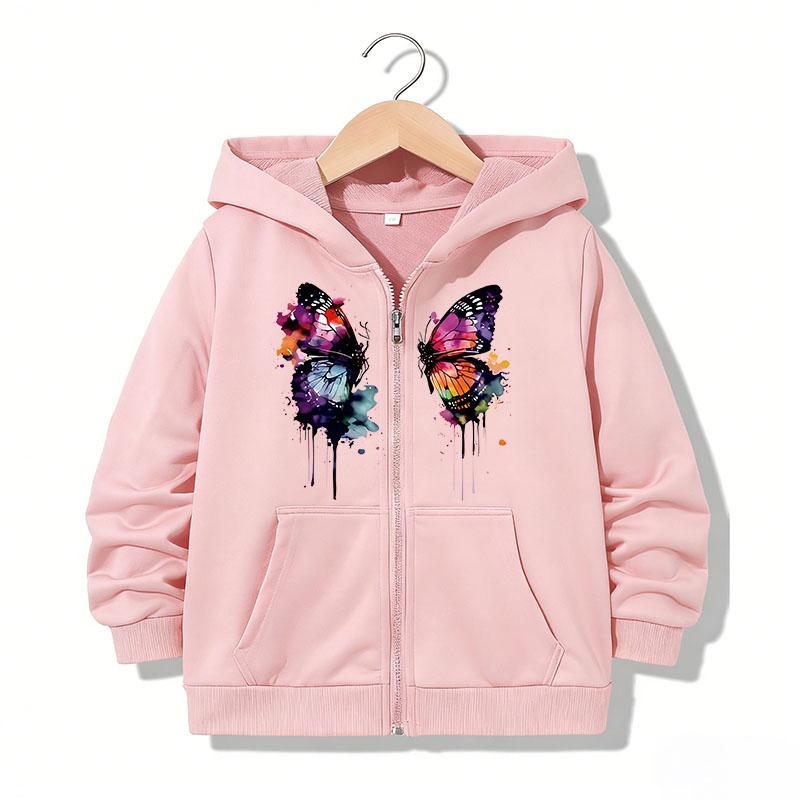 Children Clothing Zipper Hoodie Funny Casual Butterfly Letter Hoodies Jackets Boys Girls Y2K Zip Up Sweatshirt Hoodies