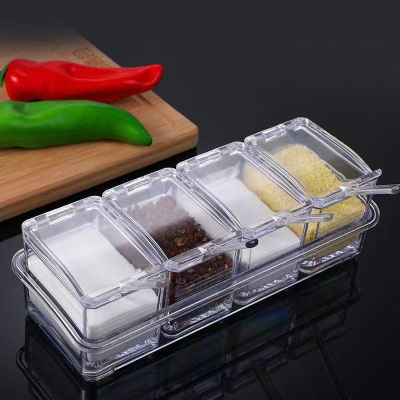 Transparent Spice Box, Set Of 4 Spice Storage Containers, Spice Jars With Spoon