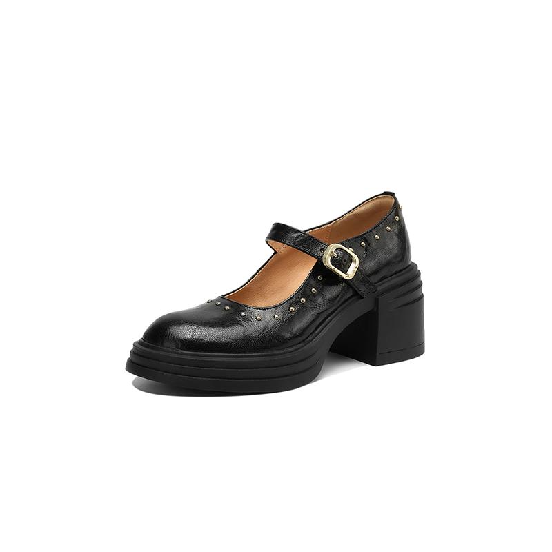 Fashion New Spring/summer Genuine Leather Mary Jane Shoes for Women Fashion Rivet Chunky Heel Round Toe Women Pumps Platform Shoes Women
