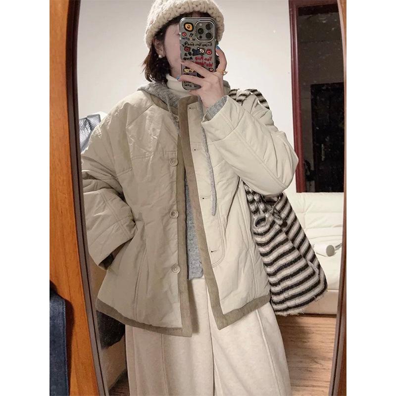 Большой размер японский дизайн соответствия цветов чувство пух хлопковая одежда женская осень и зима новая утолщенная теплая одежда для хлеба короткая куртка прилив