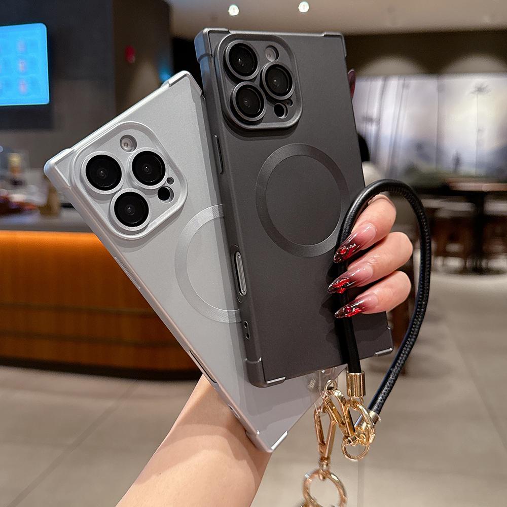 Для чехла Magsafe Кожаный ручной ремешок Шнурок для iPhone 16 15 14 13 Pro Max Магнитная беспроводная зарядка Ударопрочная мягкая накладка