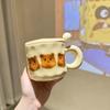 French Cream Bear Mug with Lid Spoon Cute Office Drinking Cup Home Couple Breakfast Cup