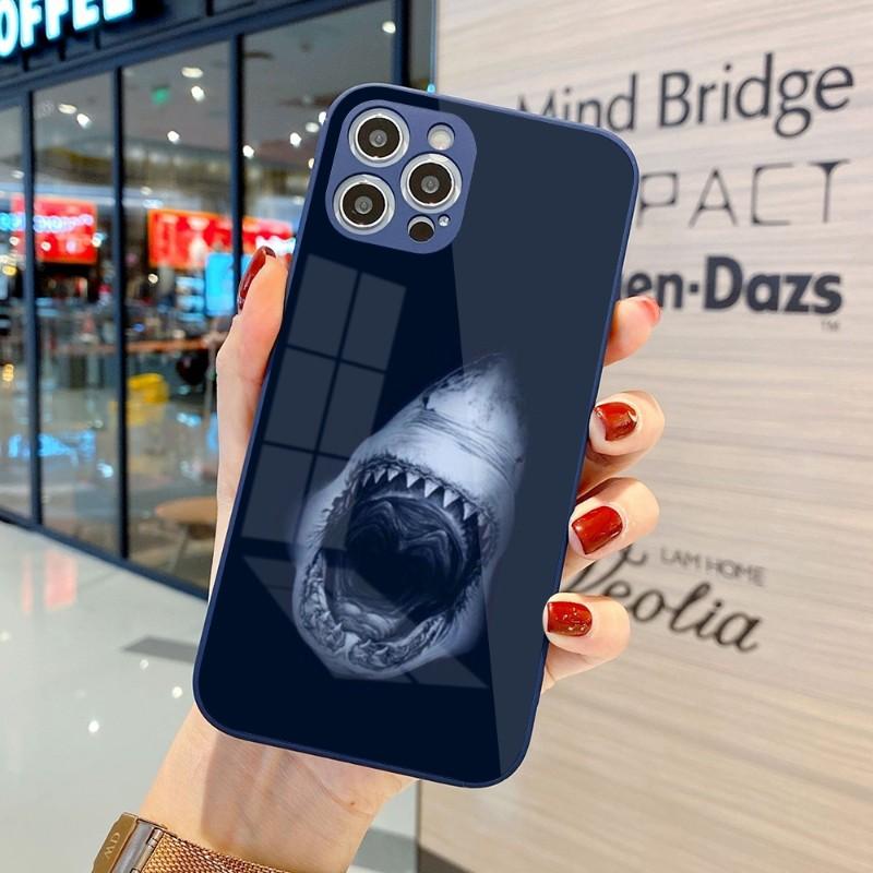 Cool Scary Shark Phone Case For IPhone 14 13 12 11 Pro Max X XR XS 8 7 Plus Liquid Glass Color Phone Cover