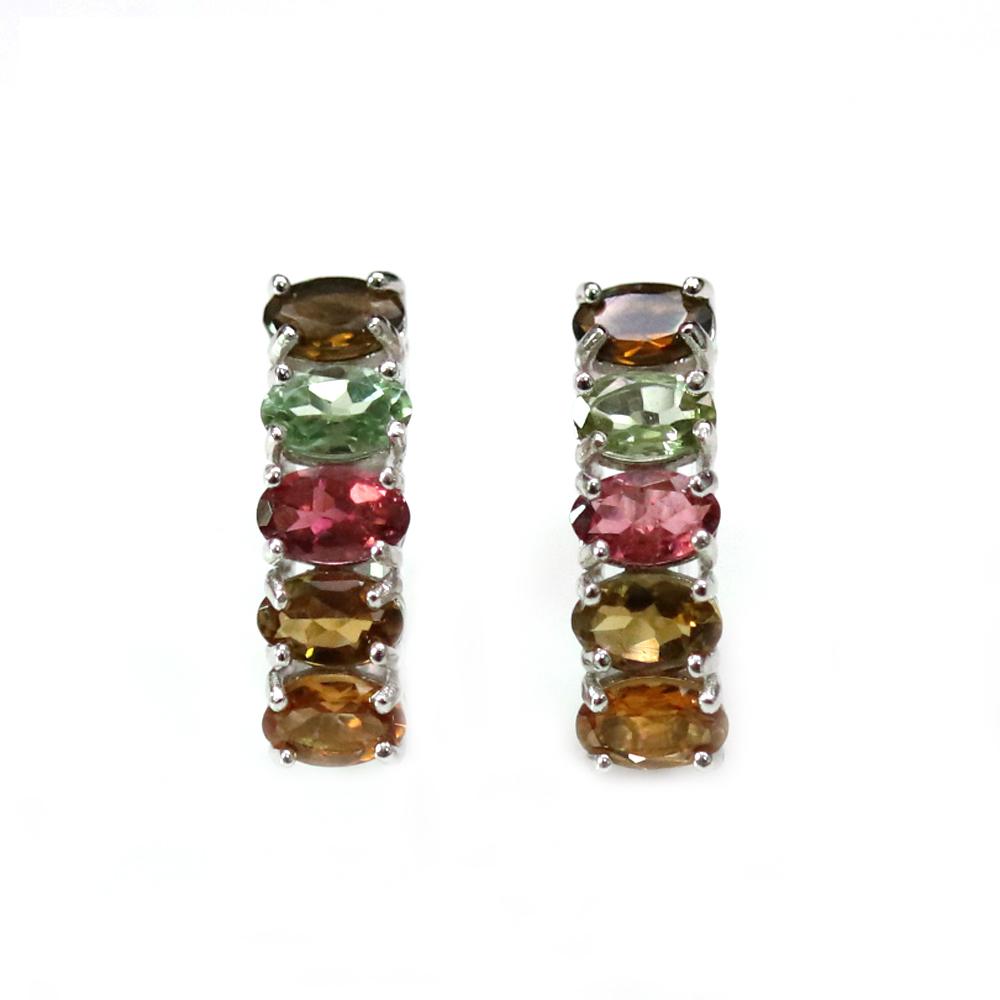Bolaijewelry Серьги из стерлингового серебра 925 пробы с натуральным турмалином овальной формы 3*5 мм, простой дизайн, натуральные красочные драгоценные камни, изысканные украшения для девочек