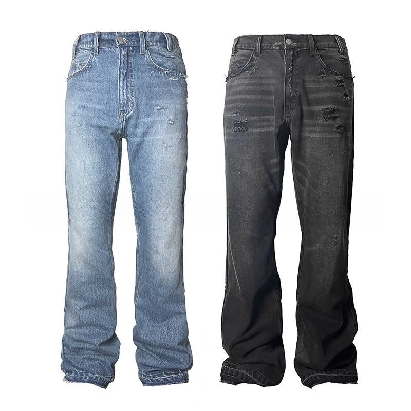 Men's Summer Washed Jeans: High Street Style, Loose, Straight, Casual with Distressed Details